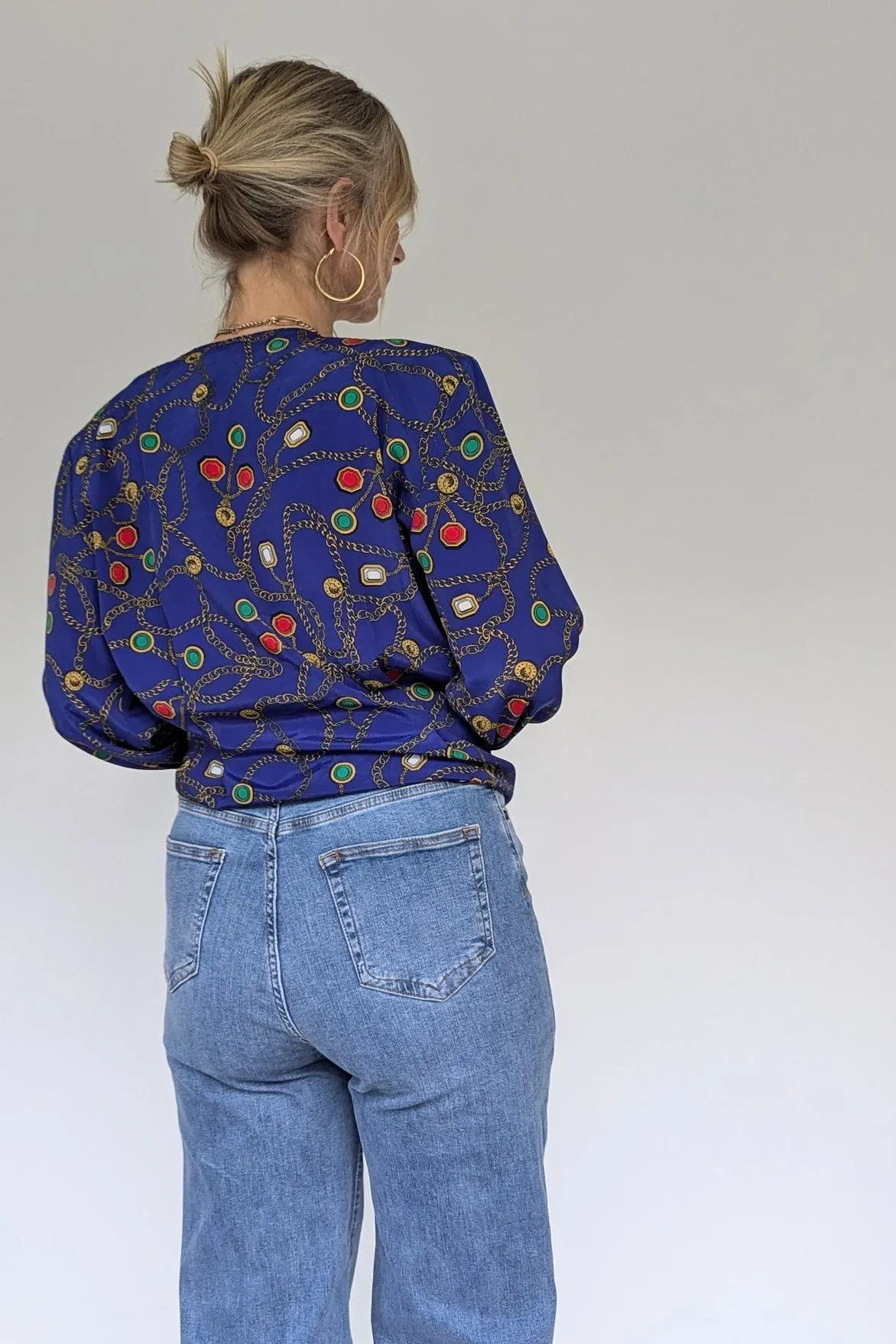 80's Blue Chain Print Blouse