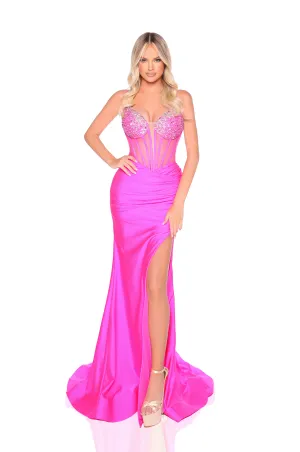 Amarra 88343 Sheer Crystal Corset Jersey Prom Dress Backless slit formal evening gown