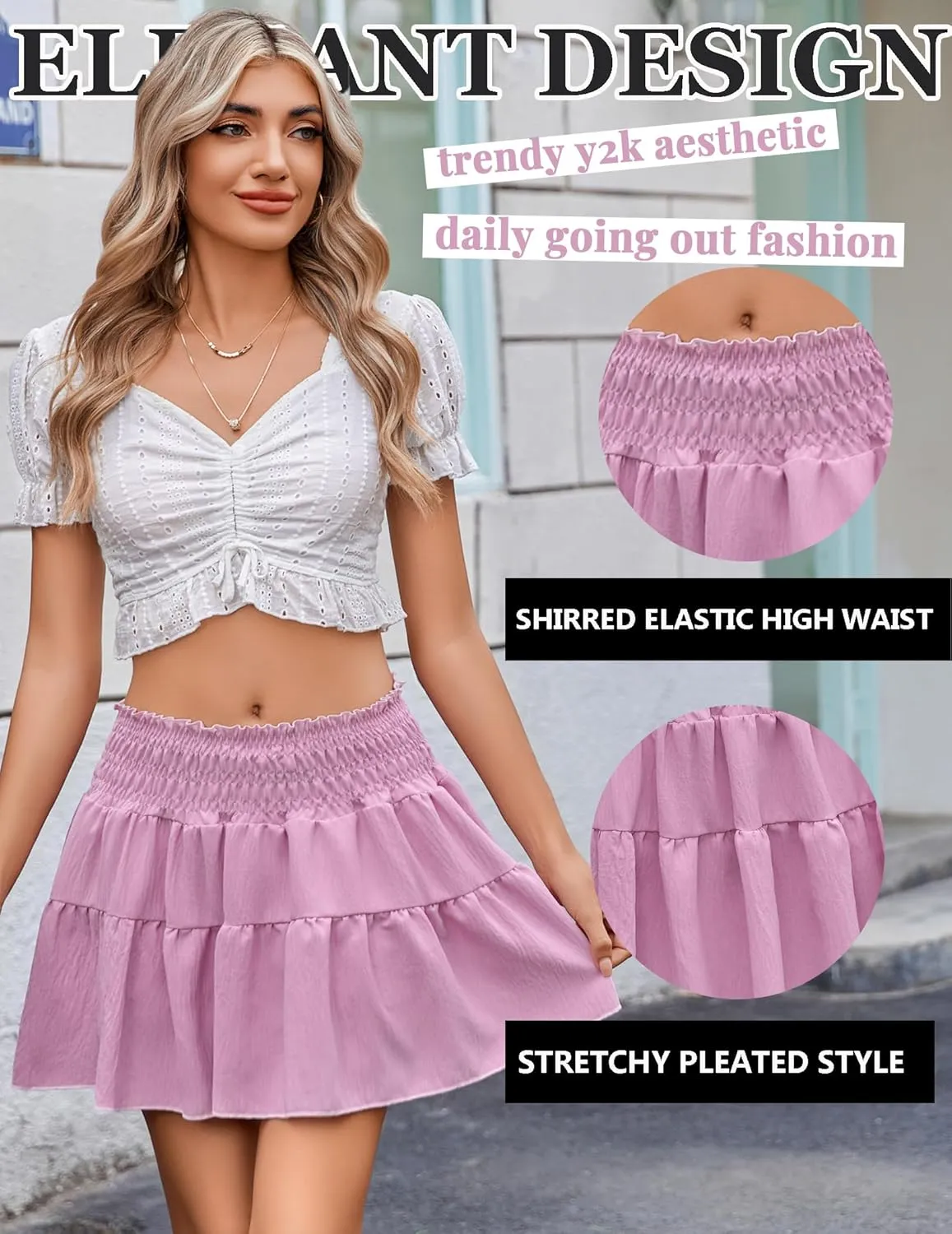 Avidlove Womens Summer Flowy Mini Skirts High Waisted Ruffle Boho Casual Cute Beach Short Skirt
