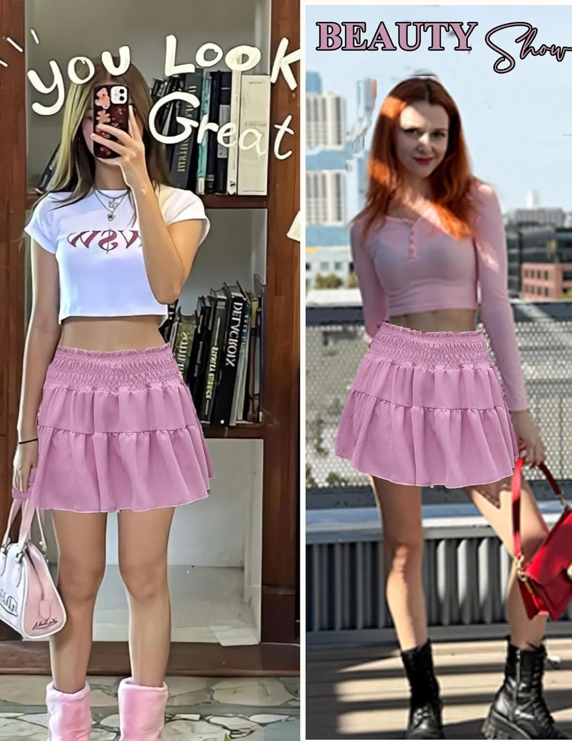 Avidlove Womens Summer Flowy Mini Skirts High Waisted Ruffle Boho Casual Cute Beach Short Skirt