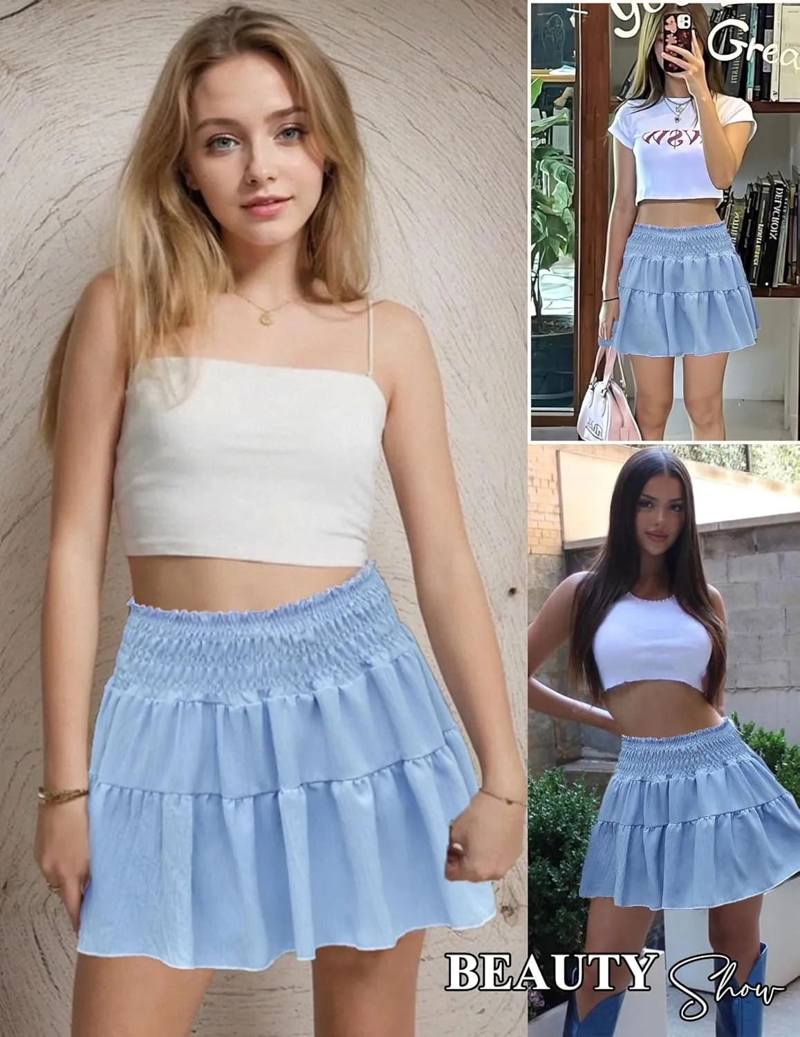 Avidlove Womens Summer Flowy Mini Skirts High Waisted Ruffle Boho Casual Cute Beach Short Skirt