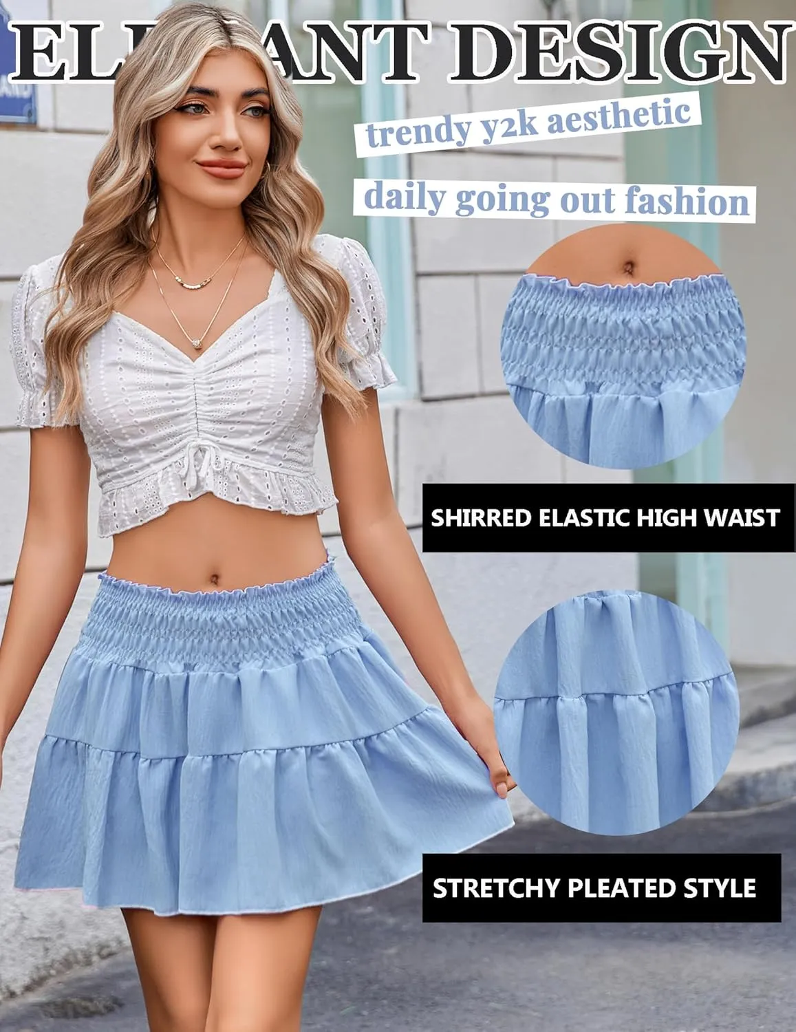 Avidlove Womens Summer Flowy Mini Skirts High Waisted Ruffle Boho Casual Cute Beach Short Skirt