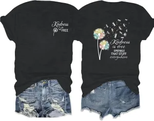 Be Kind Shirt for Women Teacher Kindness Positive Message Tshirt Dandelion Graphic Summer Tee Tops