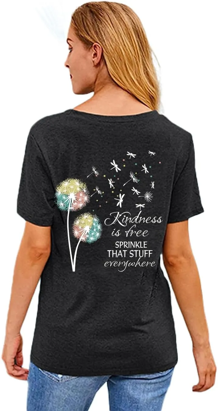 Be Kind Shirt for Women Teacher Kindness Positive Message Tshirt Dandelion Graphic Summer Tee Tops