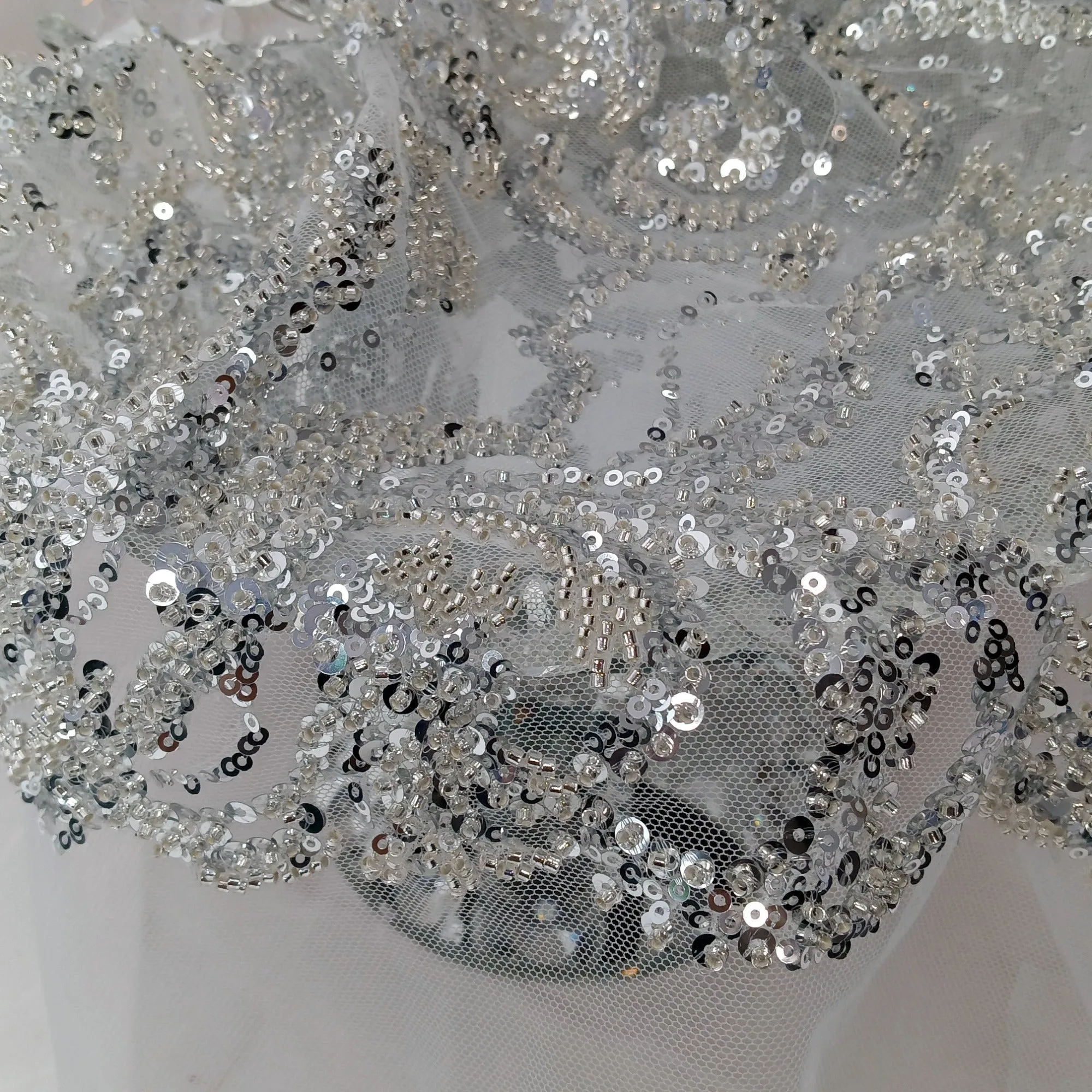 Beaded & Sequined Lace Fabric Embroidered on 100% Polyester Net Mesh | Lace USA - GD-30