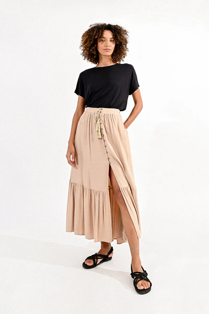 Boho Beige Midi Skirt