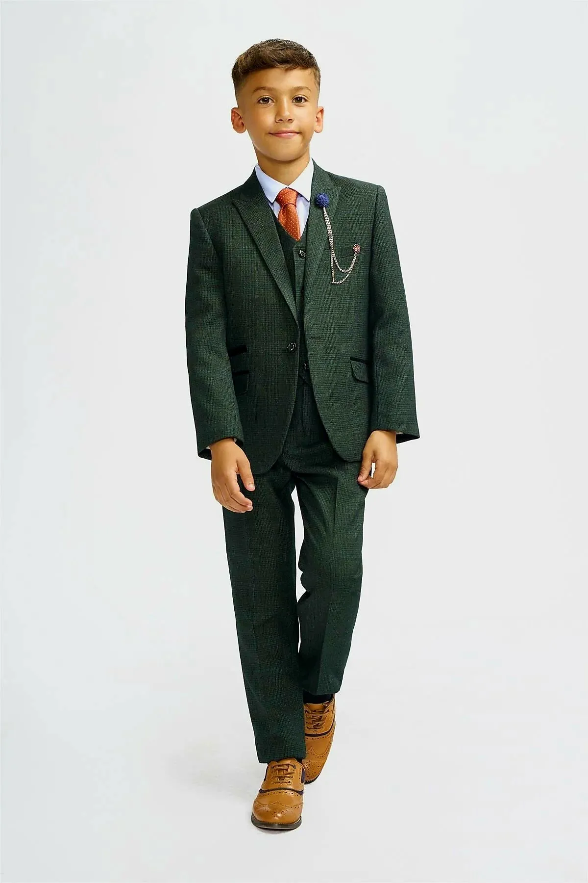 Boys Cavani Tailored Fit Cardi 3 Piece Suit - Olive