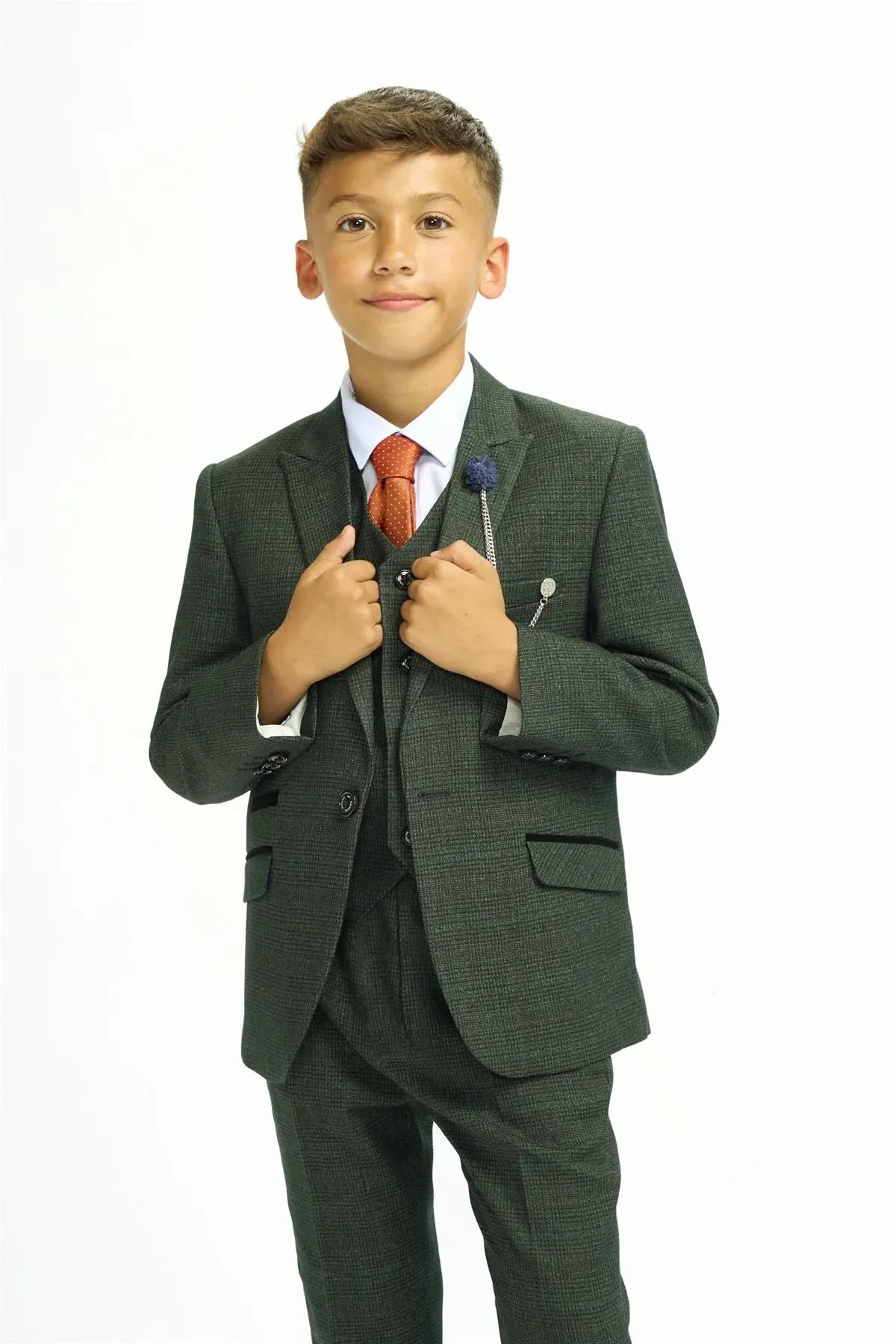 Boys Cavani Tailored Fit Cardi 3 Piece Suit - Olive