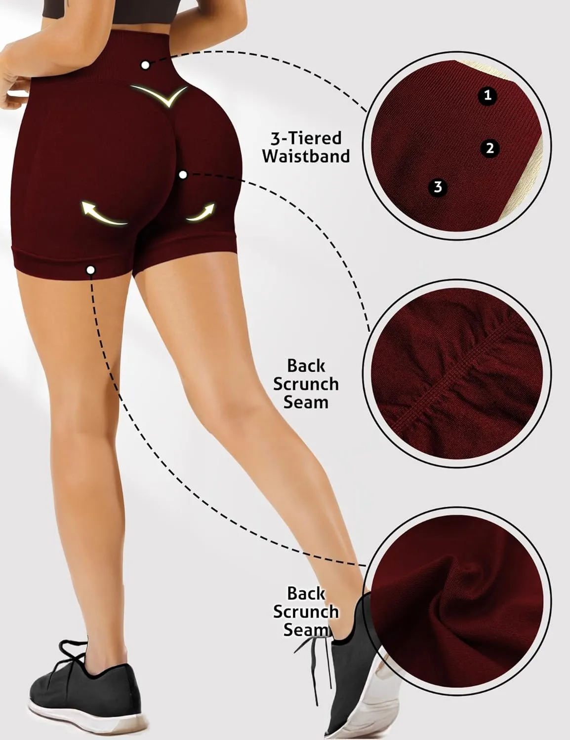 Buauty Gym Shorts Women, Seamless Yoga Workout Shorts, High-Waisted 3.6'' Scrunch Butt Booty Lifting Athletic Running Shorts