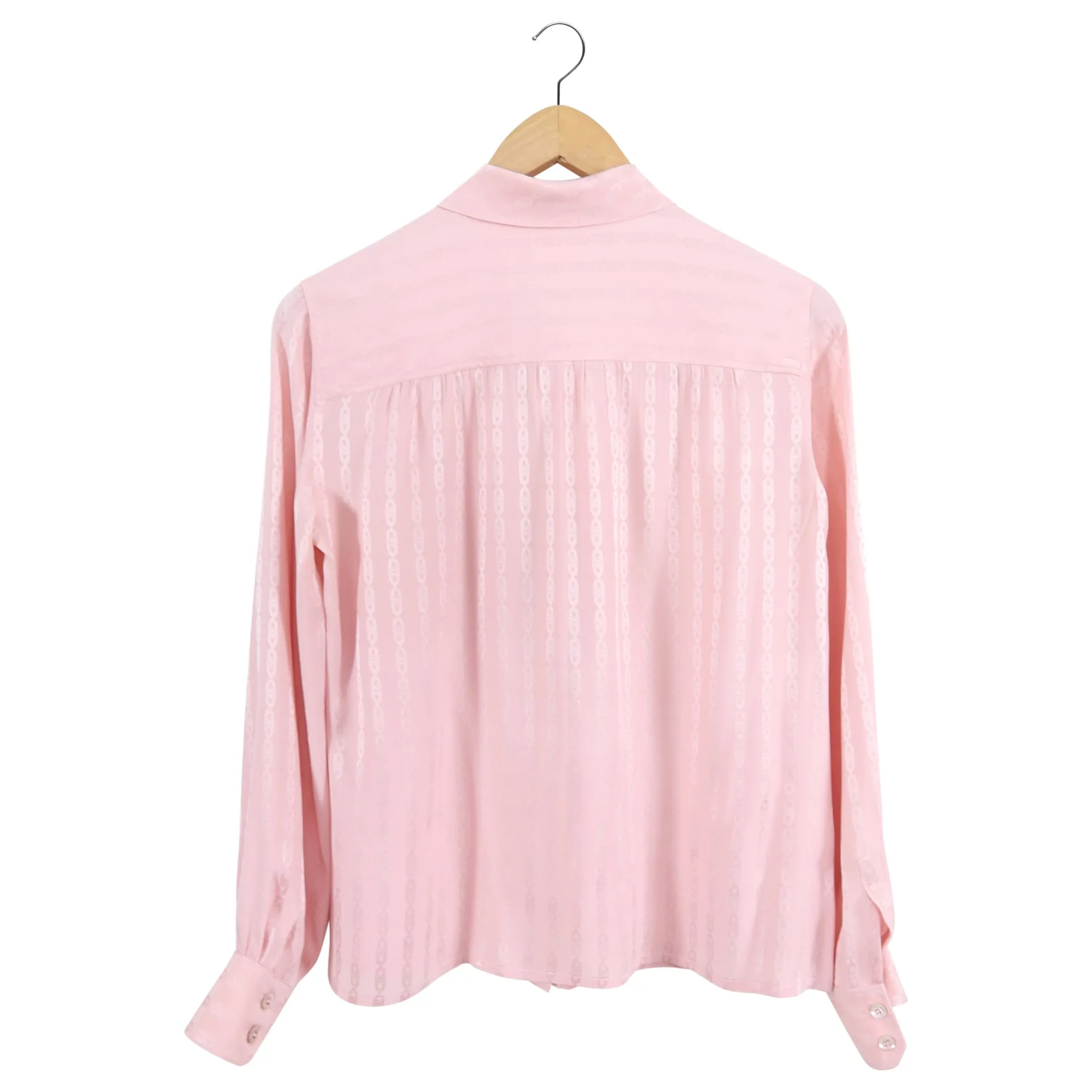 Celine Vintage Silk Jacquard Logo Tie Neck Blouse - S (4/6)