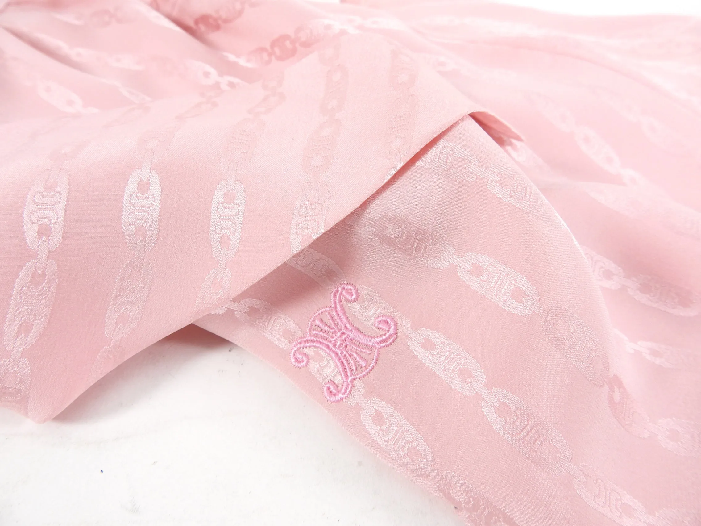 Celine Vintage Silk Jacquard Logo Tie Neck Blouse - S (4/6)