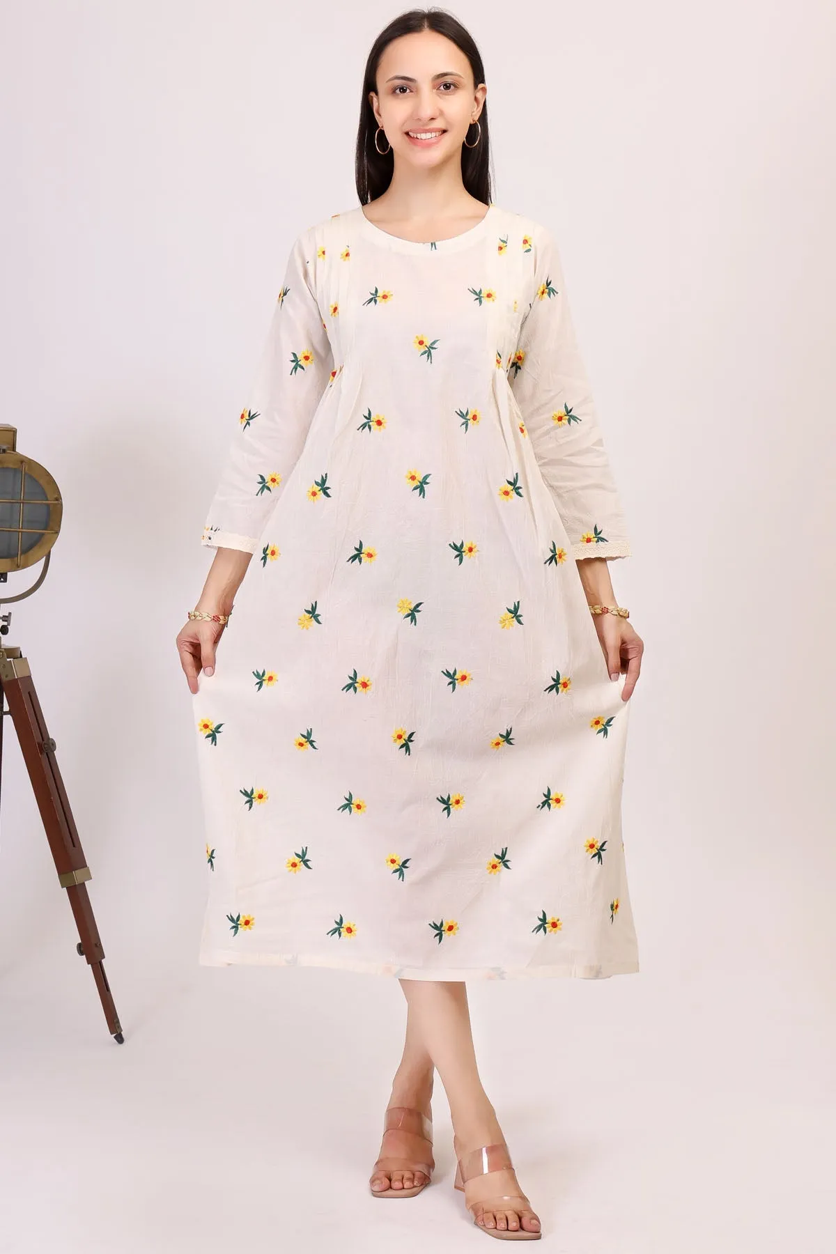 Cotton Embroidered White Dress