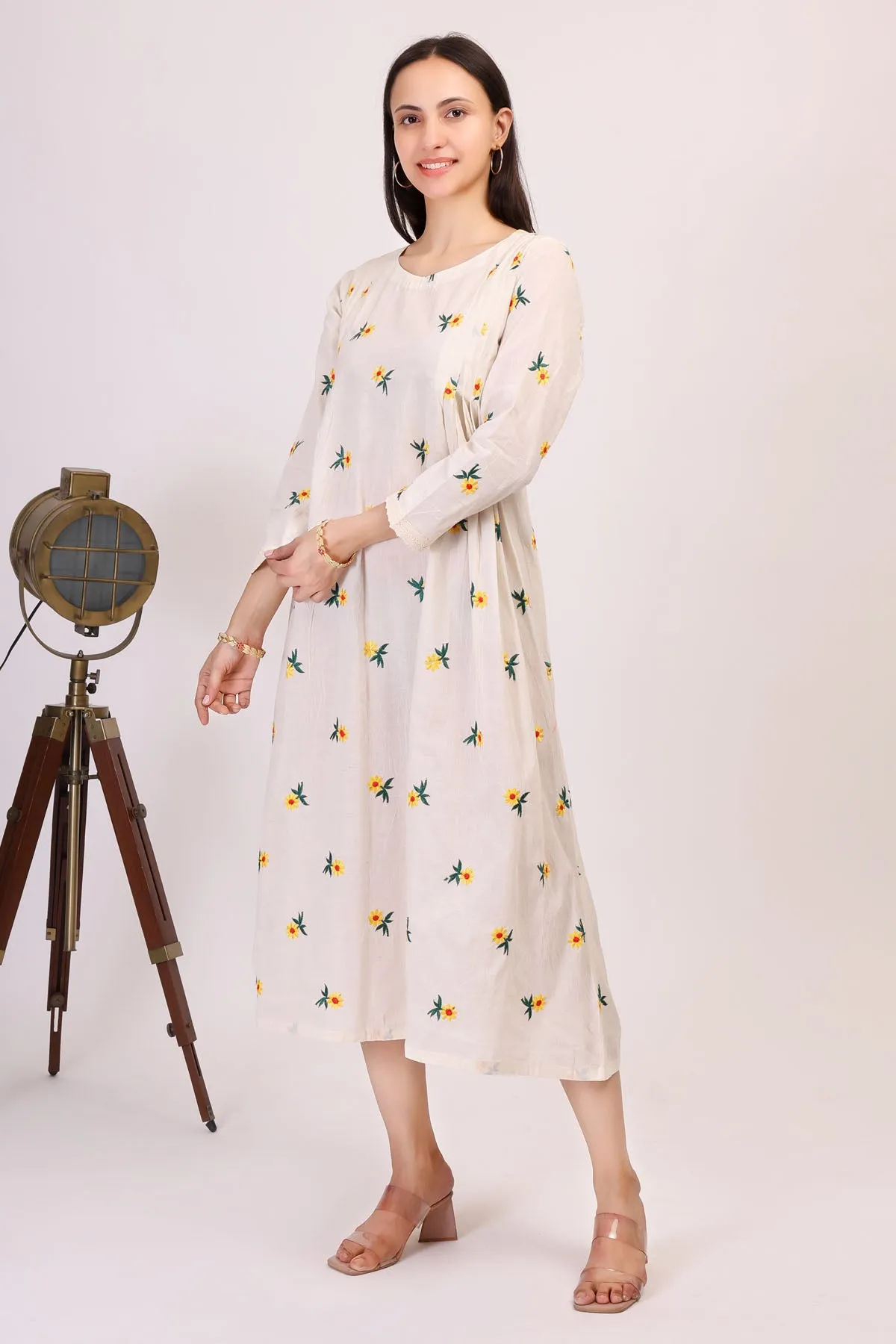 Cotton Embroidered White Dress