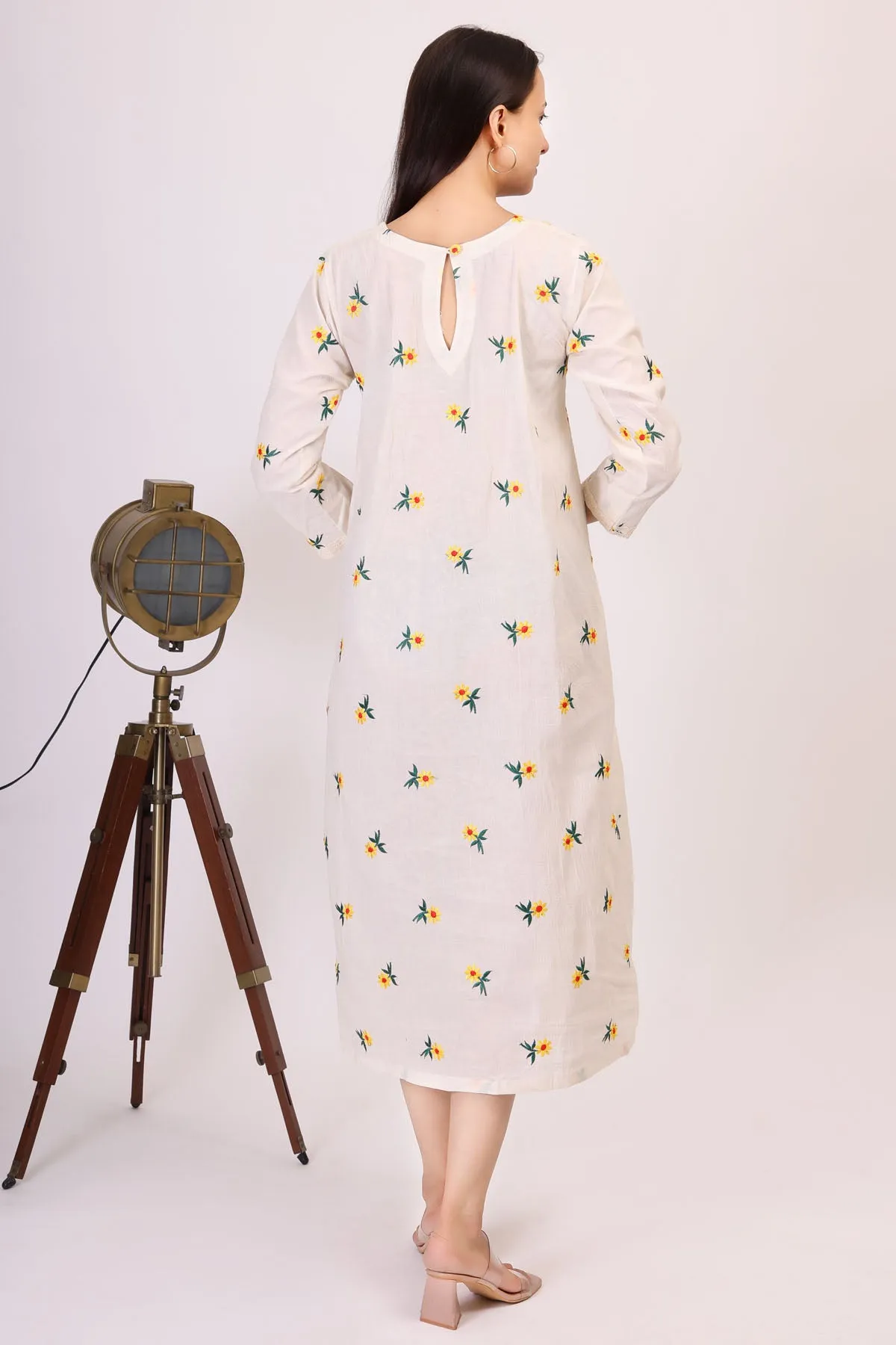 Cotton Embroidered White Dress
