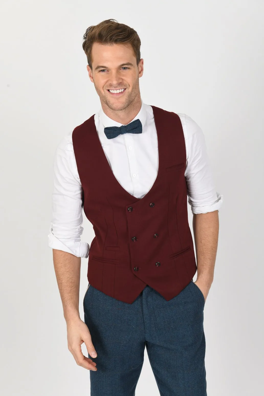 DION SUIT WITH KELLY WINE DOUBLE BREASTED WAISTCOAT | Wedding Wear | Office Wear