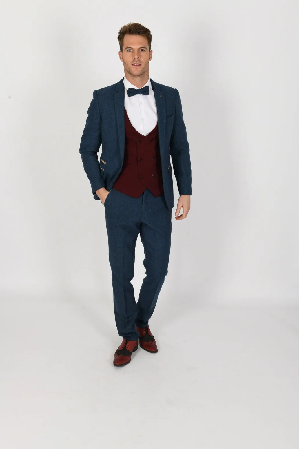 DION SUIT WITH KELLY WINE DOUBLE BREASTED WAISTCOAT | Wedding Wear | Office Wear