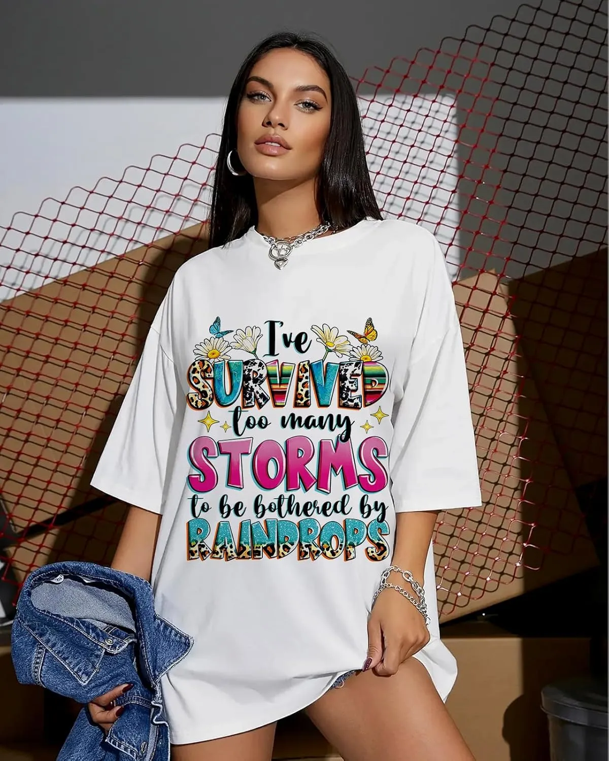 Flafens Oversized Tshirts for Women - T Shirt Graphic Tees Loose Crewneck Pattern Sleeve Cute Print Fashion Summer Tops