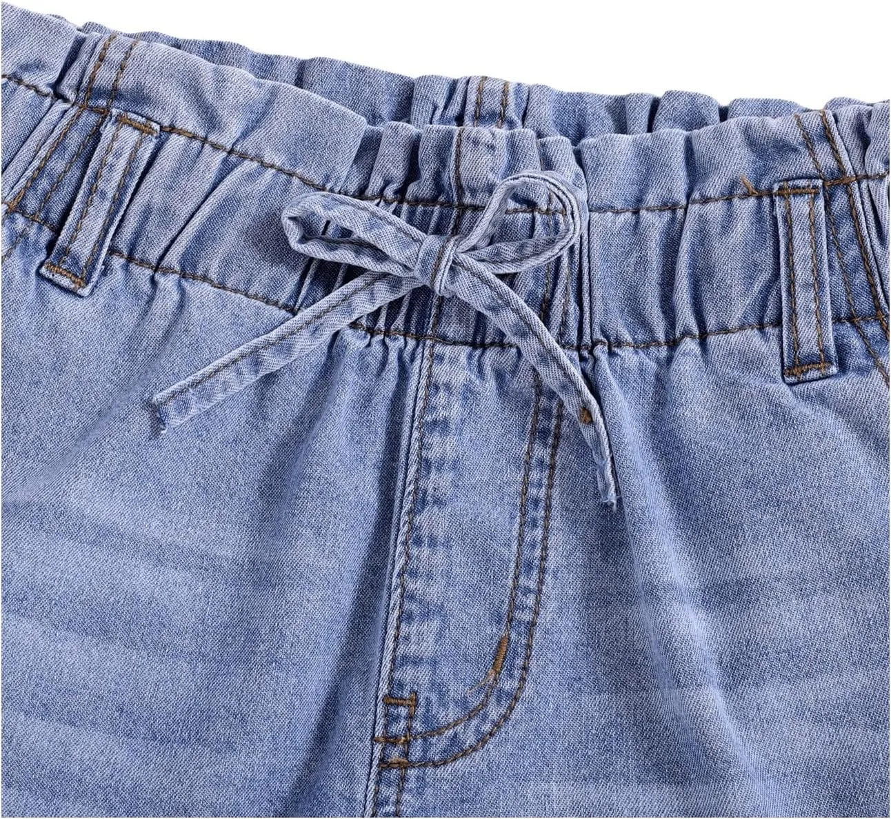 Floerns Girl's Elastic Waist Frayed Hem Shorts Paperbag Denim Shorts