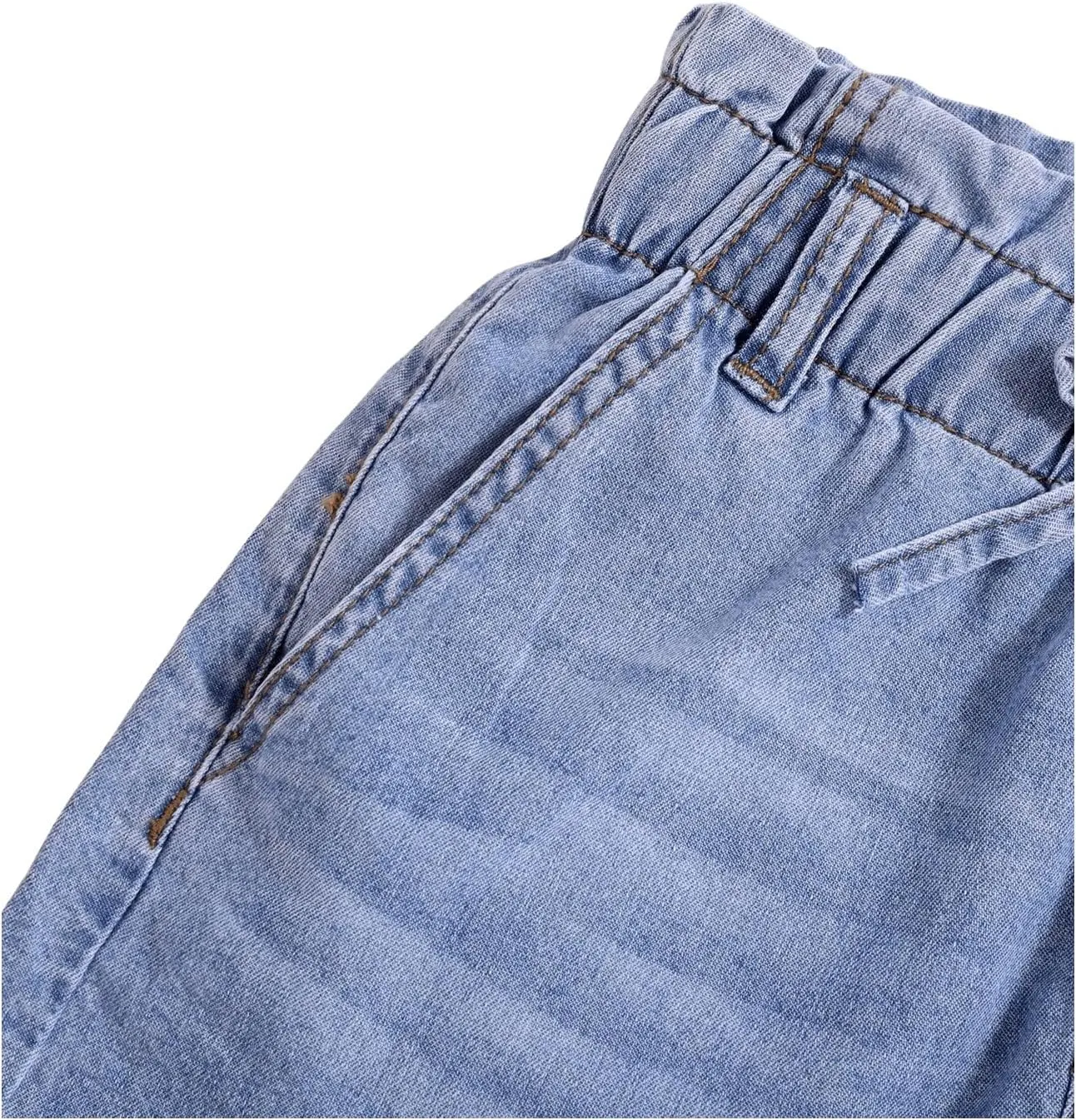 Floerns Girl's Elastic Waist Frayed Hem Shorts Paperbag Denim Shorts