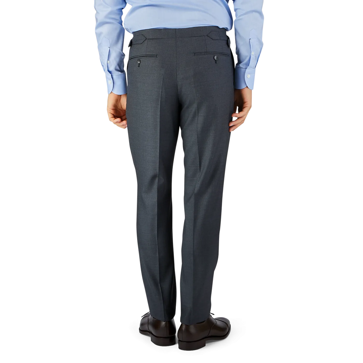 Grey Super 100's Wool Flat Front Suit Trousers