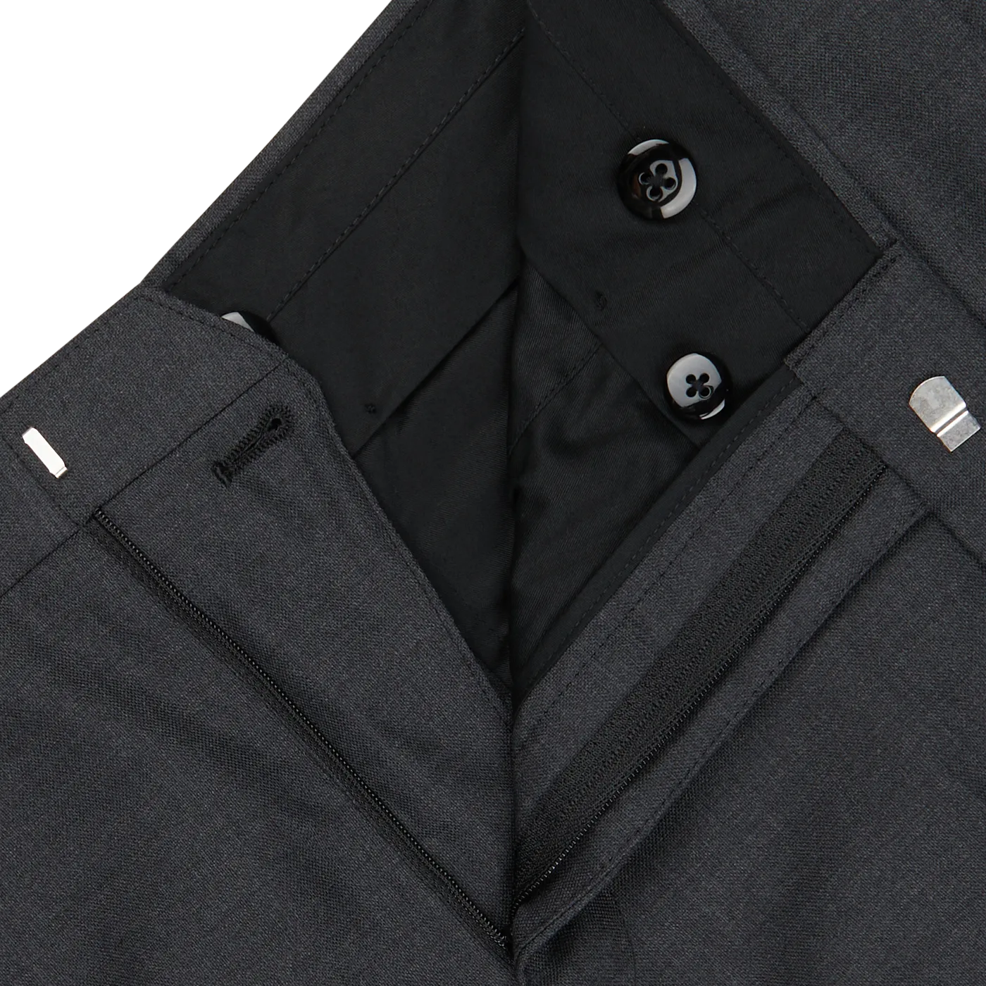 Grey Super 100's Wool Flat Front Suit Trousers