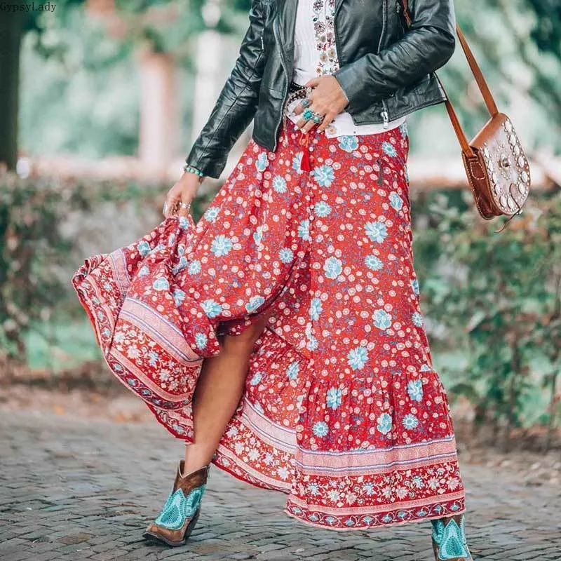 Gyspy High Split Tassel Maxi Skirt