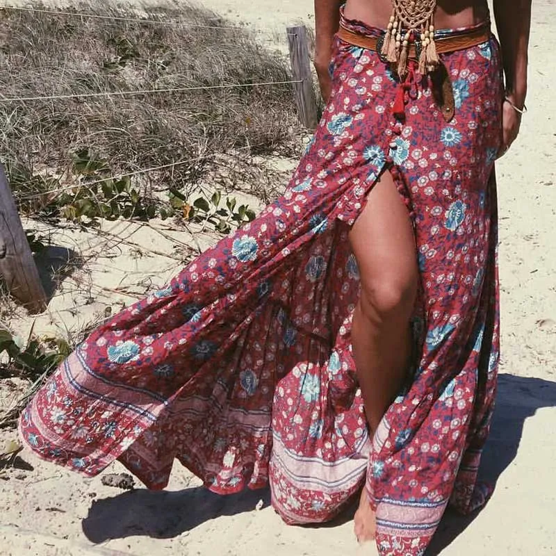 Gyspy High Split Tassel Maxi Skirt