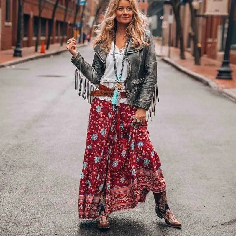 Gyspy High Split Tassel Maxi Skirt