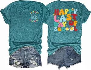 Happy Last Day of School Shirt: Oversized Teacher Tshirt Women Graduation Tee Funny Summer Tops