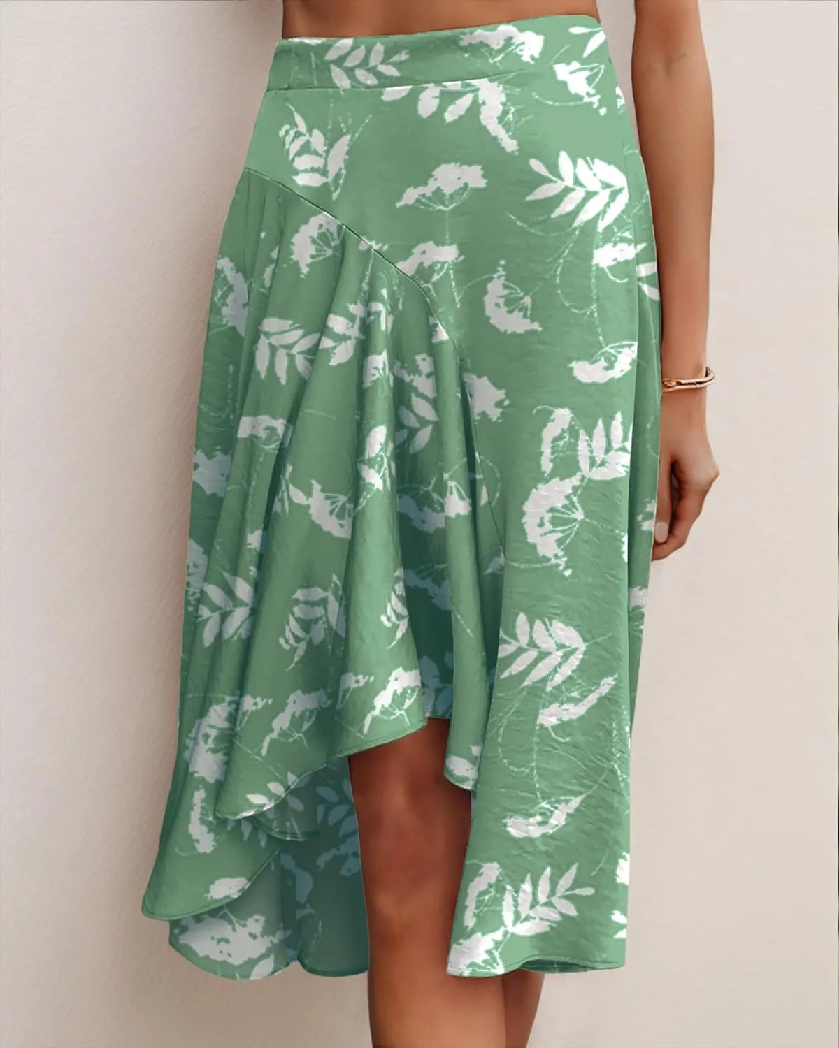 JINKESI Women's Midi Skirt Elegant Flowy Ruffle High Waist Summer Casual High Low Midi Skirts
