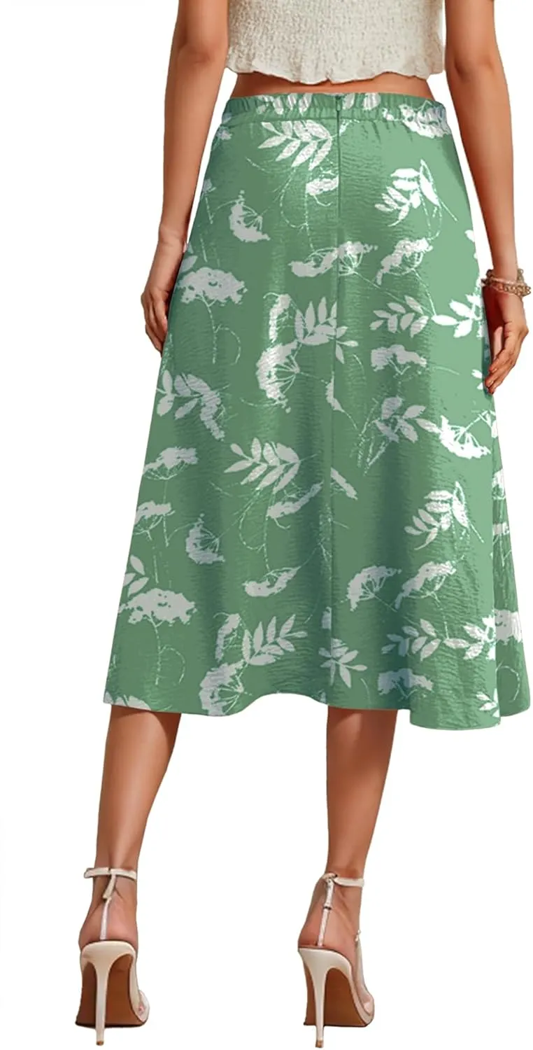 JINKESI Women's Midi Skirt Elegant Flowy Ruffle High Waist Summer Casual High Low Midi Skirts