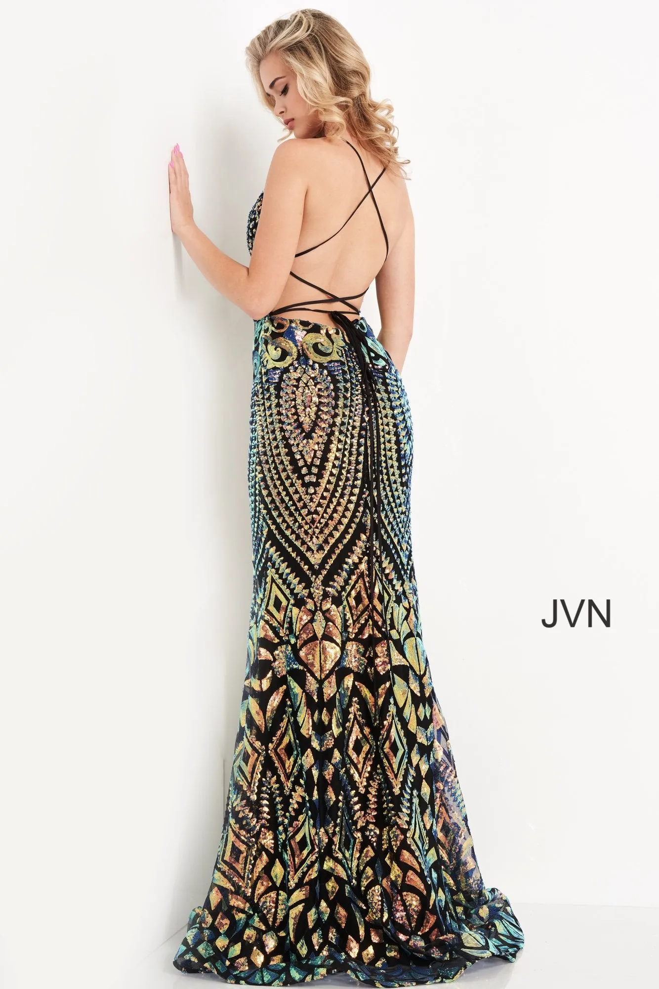Jovani JVN05758 Lilac size 8 sequin fitted prom dress evening gown backless corset tie