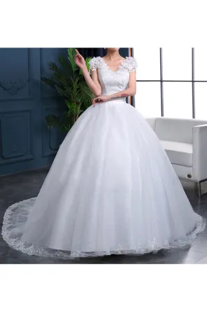 Ketty More Women V-Neck Lace Decorated Small Sleeve Wedding Dress-KMWDC2775