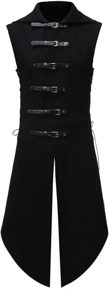 Kingspinner Mens Gothic Steampunk Vest Vintage Tailcoat Jacket Waistcoat Sleeveless Coat Victorian Frock Long Trench Coats