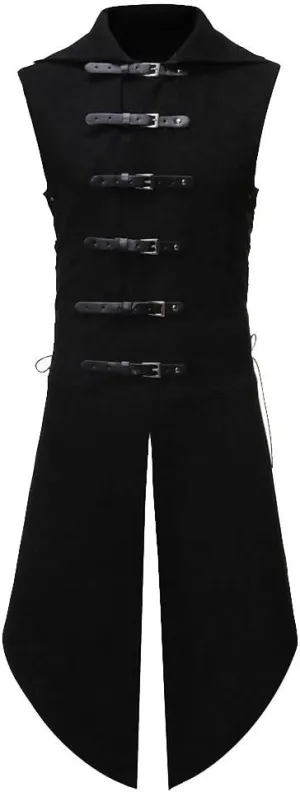 Kingspinner Mens Gothic Steampunk Vest Vintage Tailcoat Jacket Waistcoat Sleeveless Coat Victorian Frock Long Trench Coats