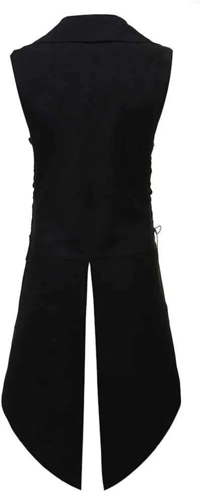 Kingspinner Mens Gothic Steampunk Vest Vintage Tailcoat Jacket Waistcoat Sleeveless Coat Victorian Frock Long Trench Coats