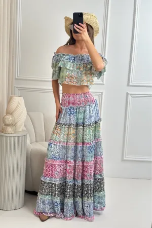 Lateysha multi boho maxi skirt & bardot top
