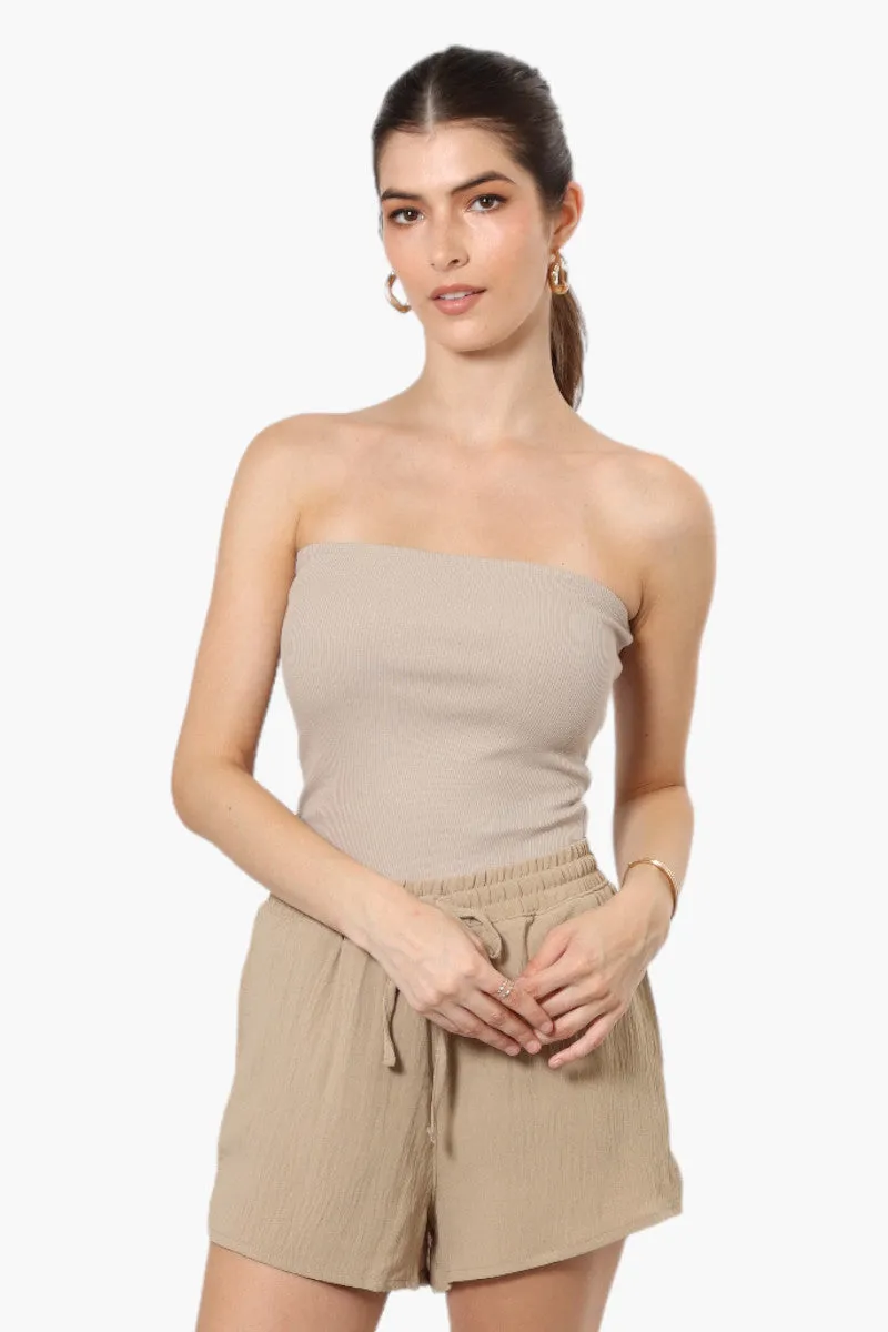 Magazine Solid Basic Drawstring Shorts - Beige