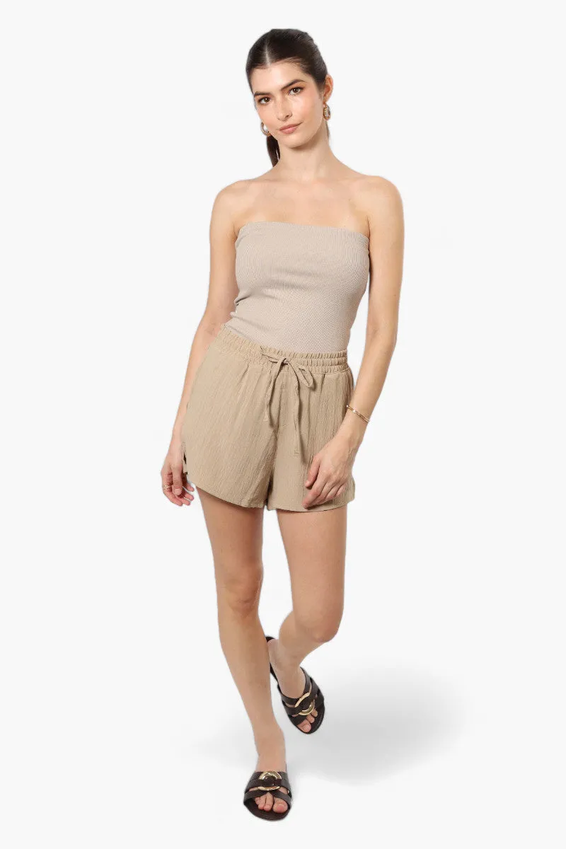 Magazine Solid Basic Drawstring Shorts - Beige