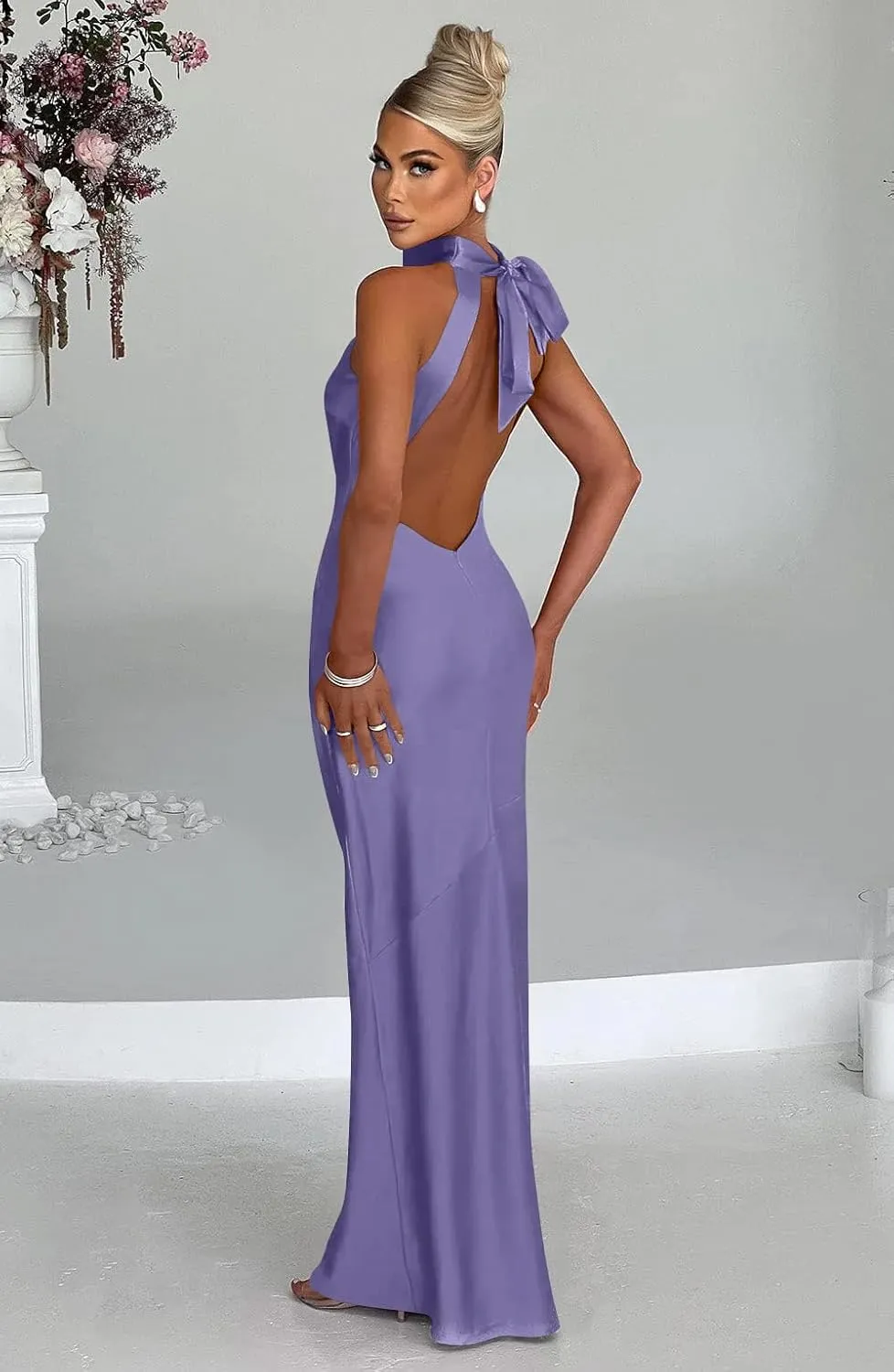 Memoriesea Women's Sexy High Split Sleeveless Backless Party Wedding Maxi Dress