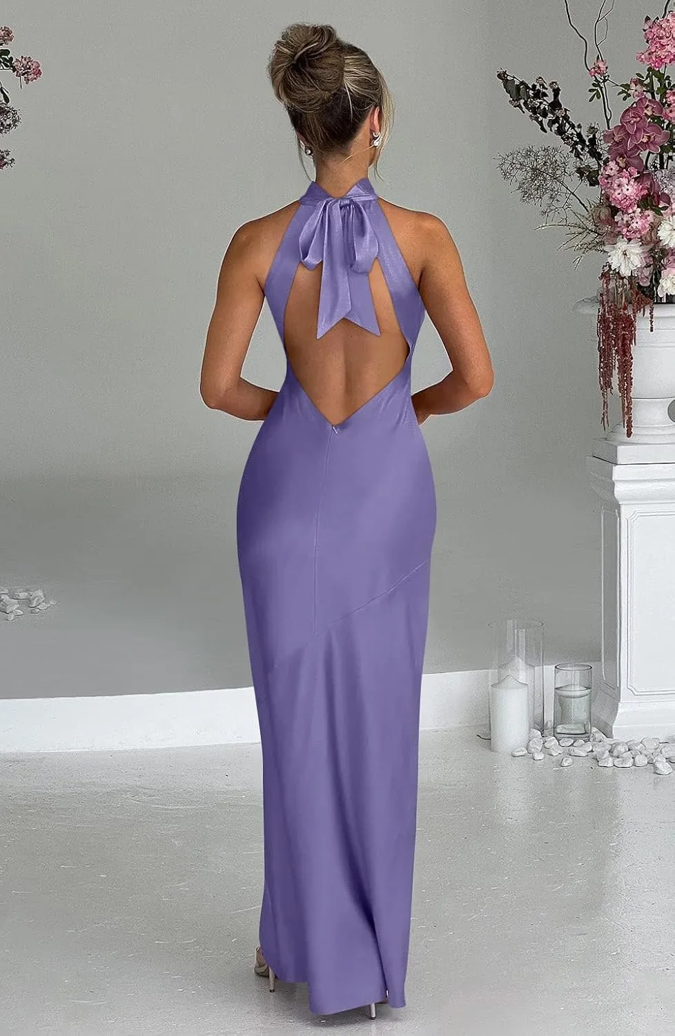 Memoriesea Women's Sexy High Split Sleeveless Backless Party Wedding Maxi Dress