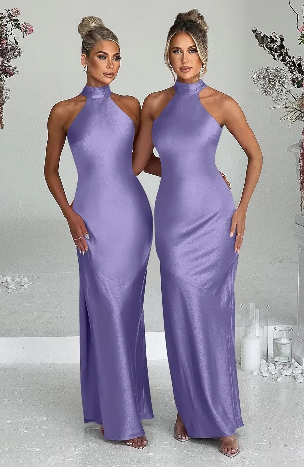 Memoriesea Women's Sexy High Split Sleeveless Backless Party Wedding Maxi Dress