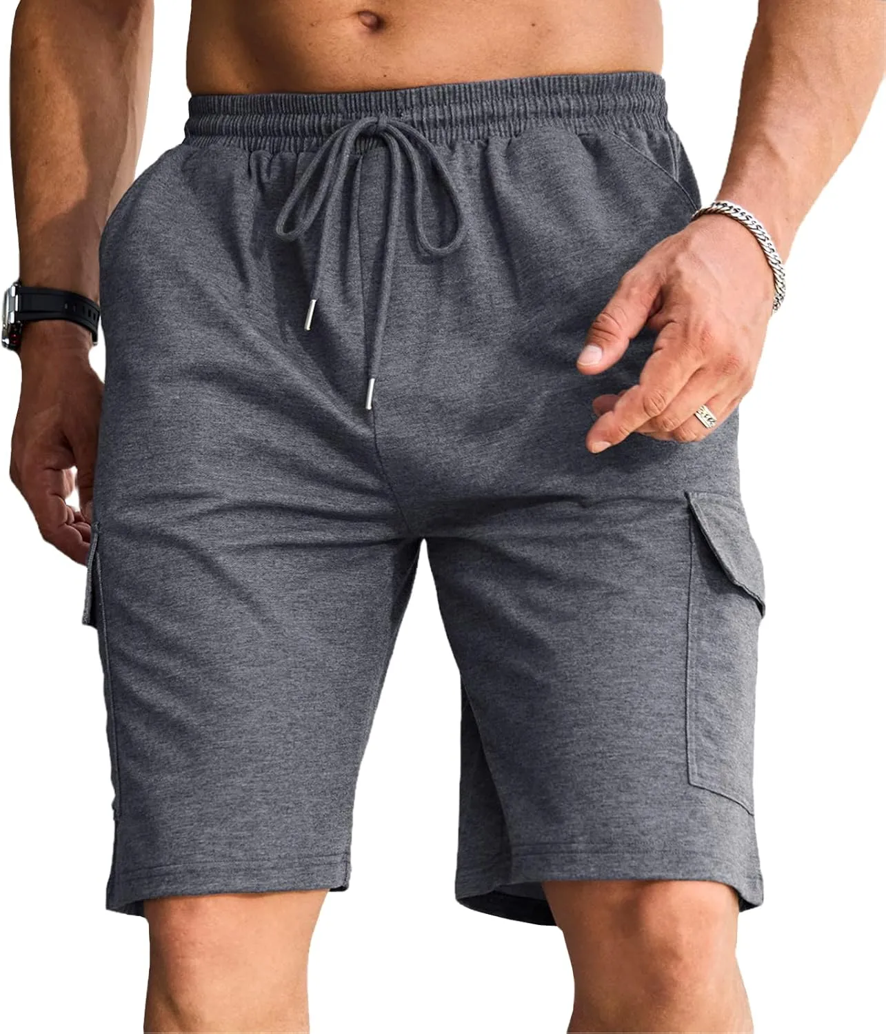 Men's Cargo Shorts Elastic Waist Outdoor Relaxed Fit Sport Shorts Jogger Lightweight Hiking Shorts with Pockets