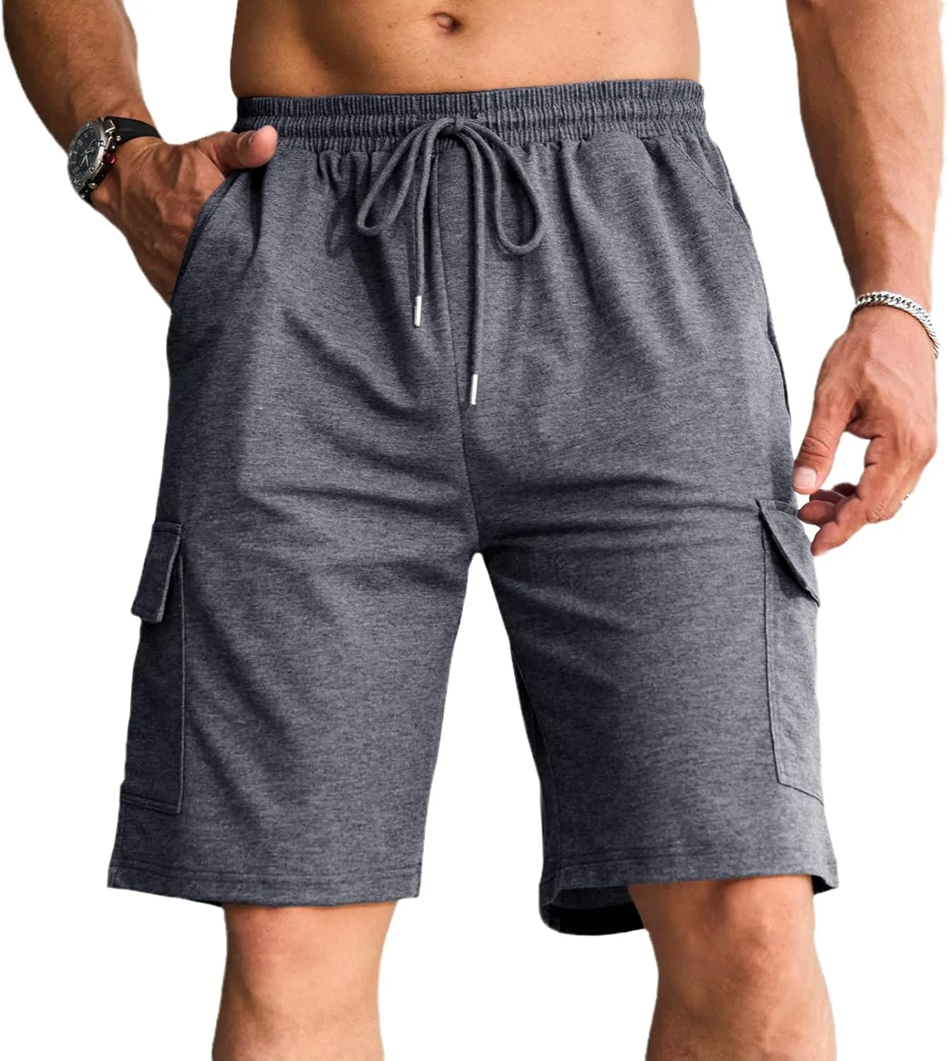 Men's Cargo Shorts Elastic Waist Outdoor Relaxed Fit Sport Shorts Jogger Lightweight Hiking Shorts with Pockets