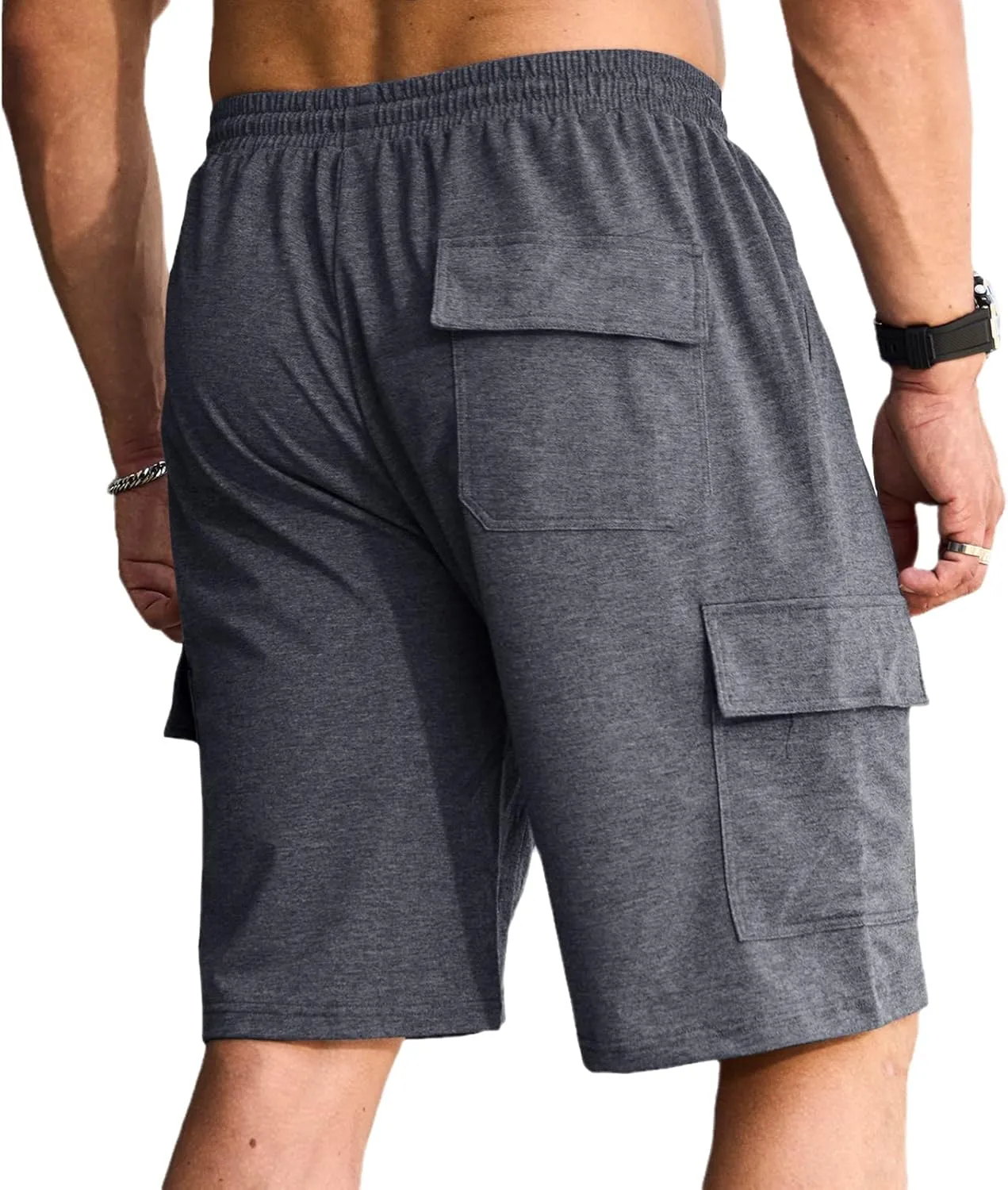Men's Cargo Shorts Elastic Waist Outdoor Relaxed Fit Sport Shorts Jogger Lightweight Hiking Shorts with Pockets
