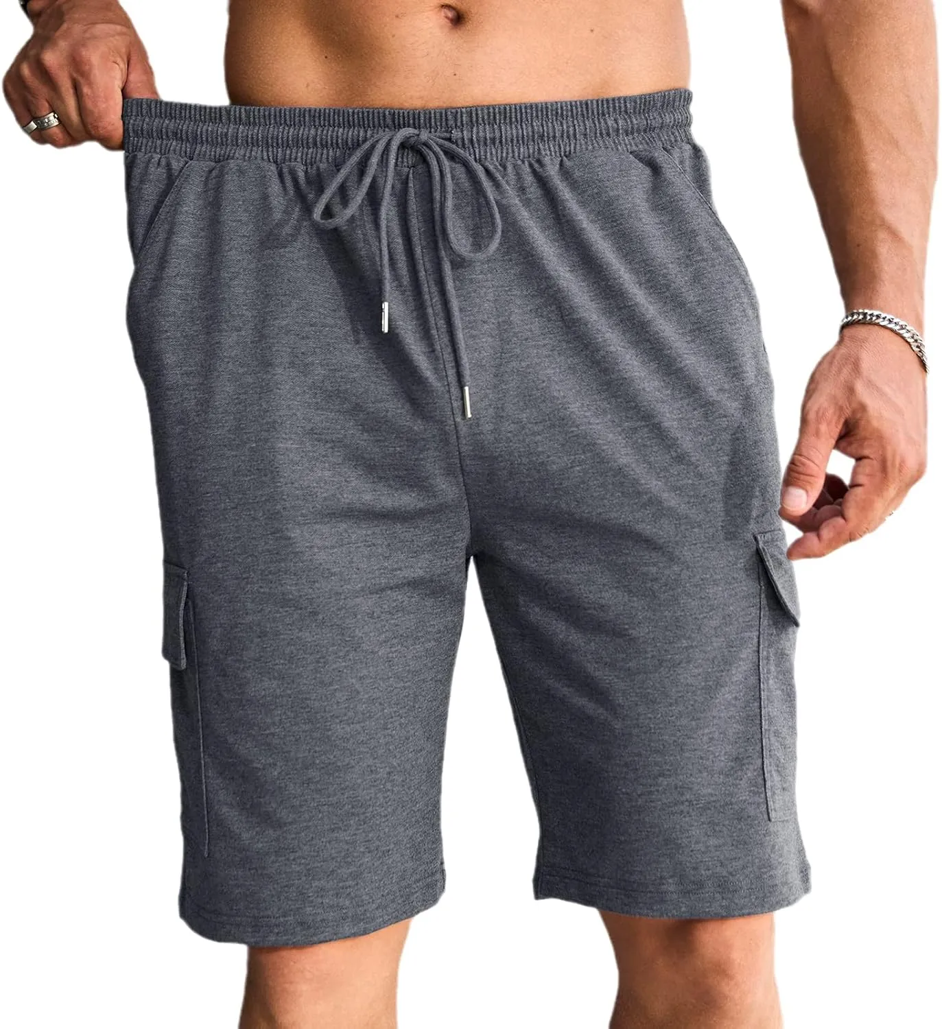 Men's Cargo Shorts Elastic Waist Outdoor Relaxed Fit Sport Shorts Jogger Lightweight Hiking Shorts with Pockets
