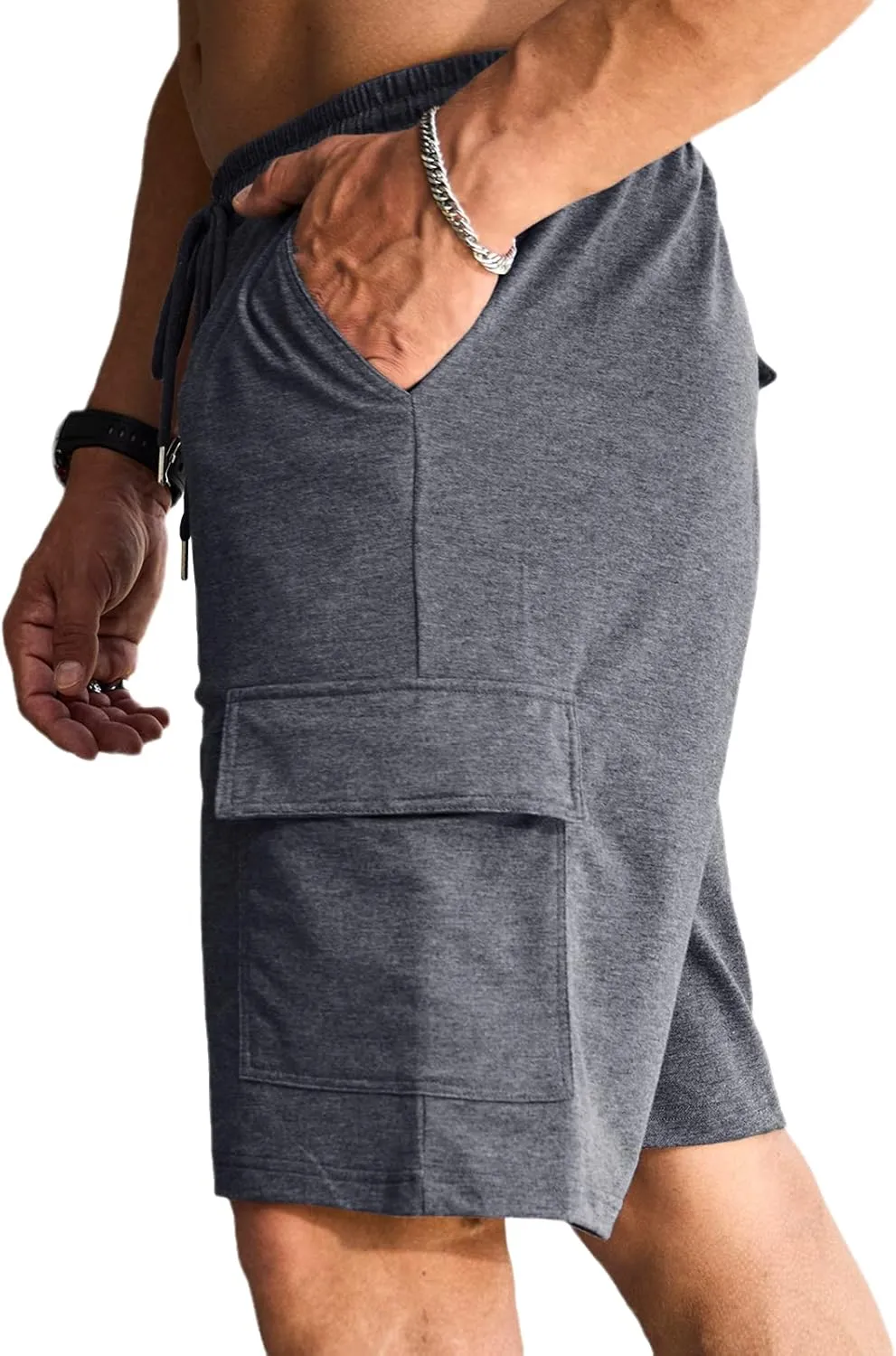 Men's Cargo Shorts Elastic Waist Outdoor Relaxed Fit Sport Shorts Jogger Lightweight Hiking Shorts with Pockets