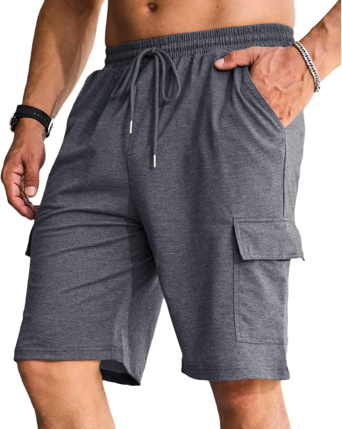 Men's Cargo Shorts Elastic Waist Outdoor Relaxed Fit Sport Shorts Jogger Lightweight Hiking Shorts with Pockets