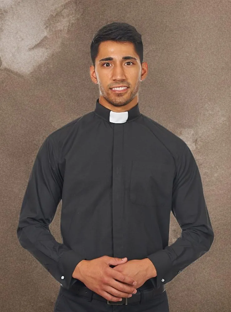 Men's Long Sleeves Tab Collar Clergy Shirt Black