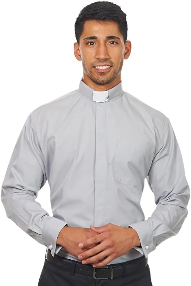 Men's Long Sleeves Tab Collar Clergy Shirt Black